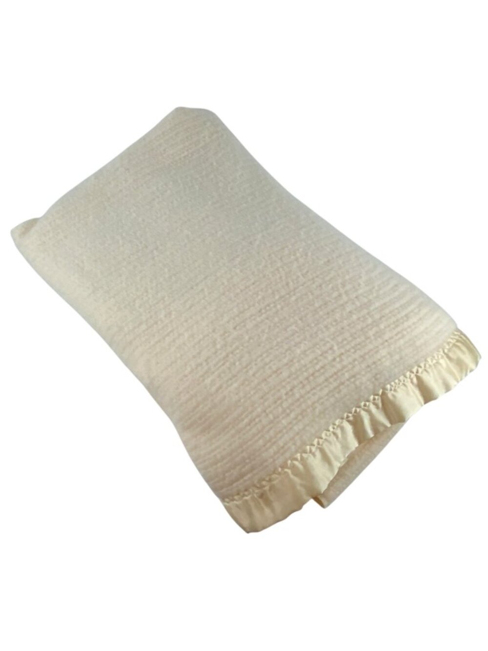 Vintage Beacon Acrylic Waffle Weave Blanket Twin Size Satin Trim Cream Ivory USA
